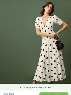 ❌🛑In Search Of❌🛑Reformation White Polka Dot Puff-Sleeve V-Neck Maxi Dress